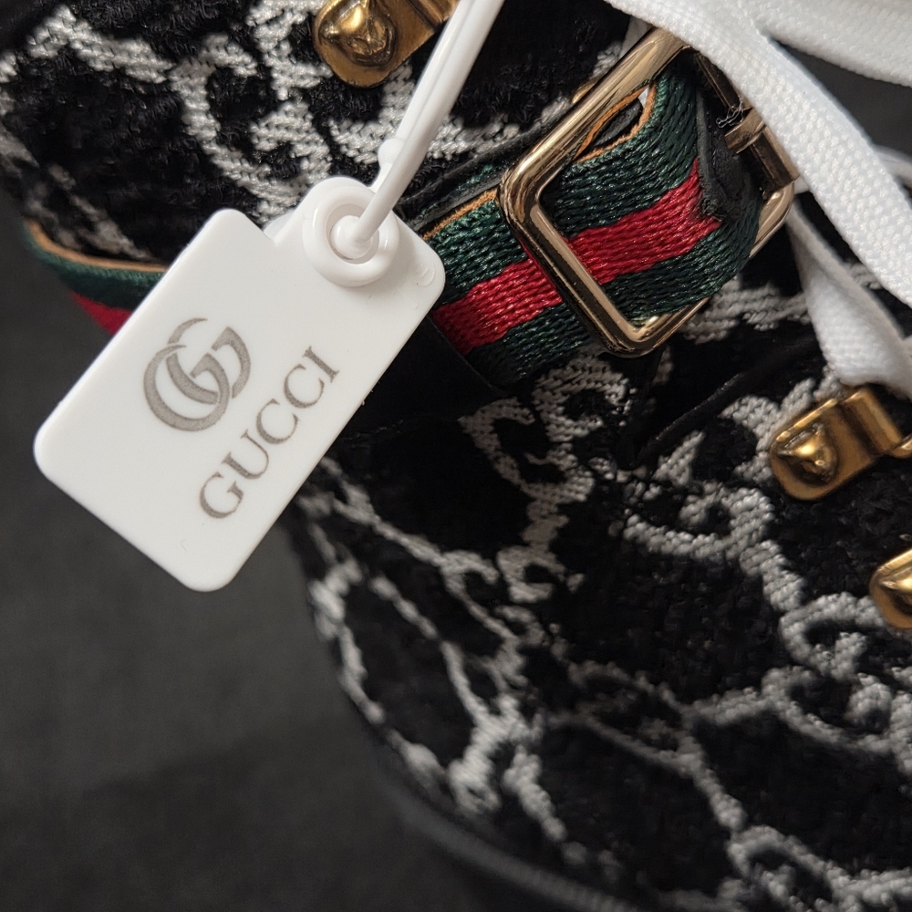 Gucci Black and White Patterned Women's Lace-Up Boots